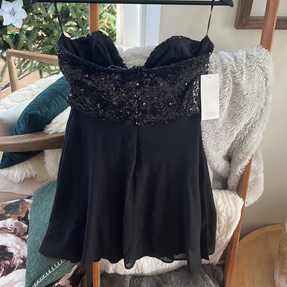 Sequin black mini dress deep v - Picture 4 of 4